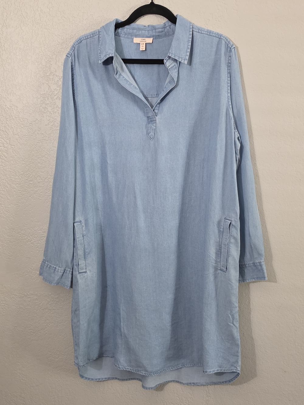 Como Vintage Chambray Midi Shirt Dress Light Blue Pockets Womens Largw
